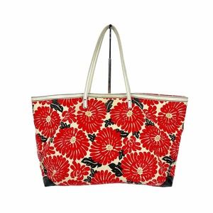 Fendi Lotus Flower Floral Tote Bag Rhinestone Canvas Leather Red Black